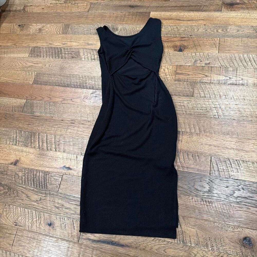Black bodycon dress with ruched detail